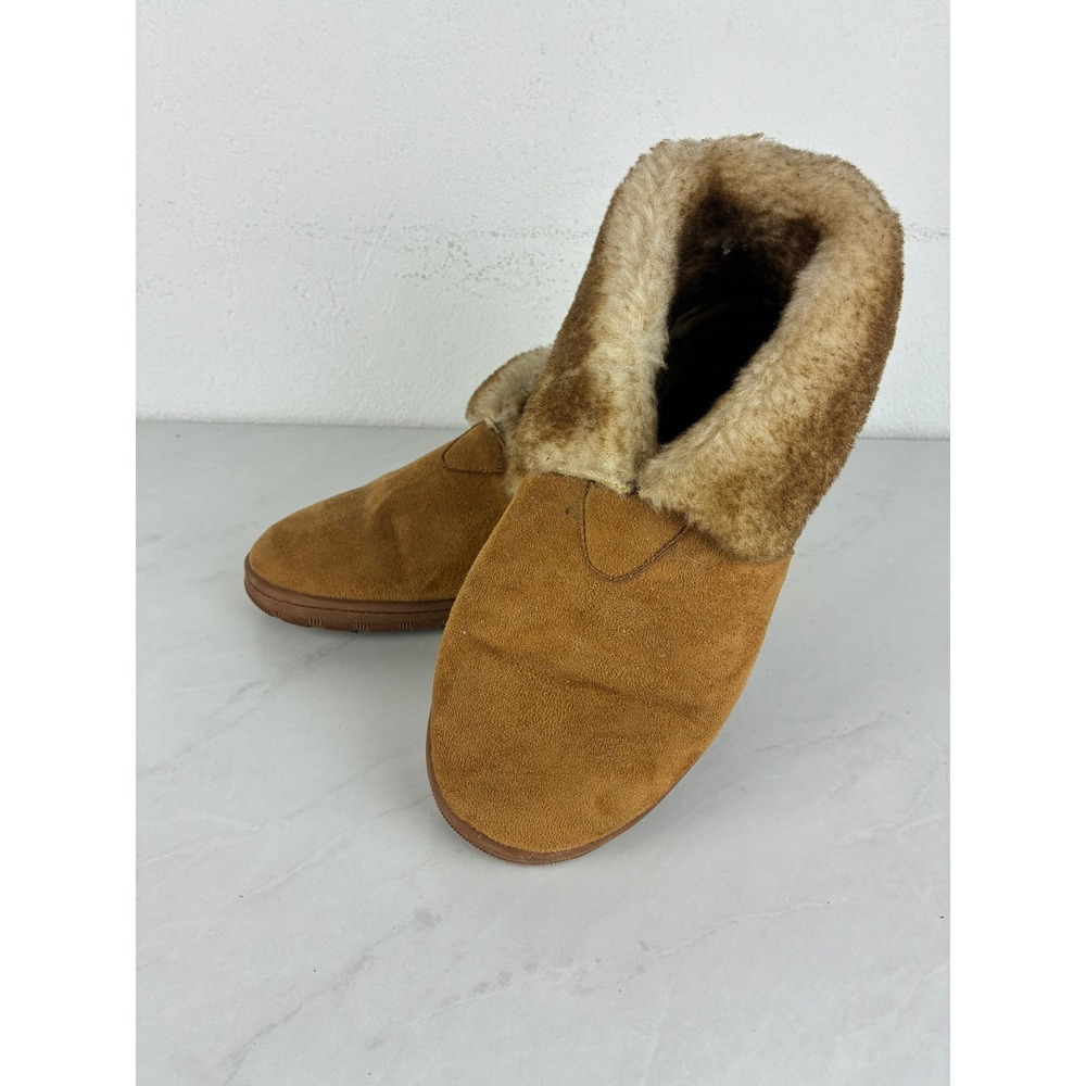 Apres Tan Suede Bootie Slippers - 9 - Wool Lined Faux Fur #Cozy #Winter #Cabin